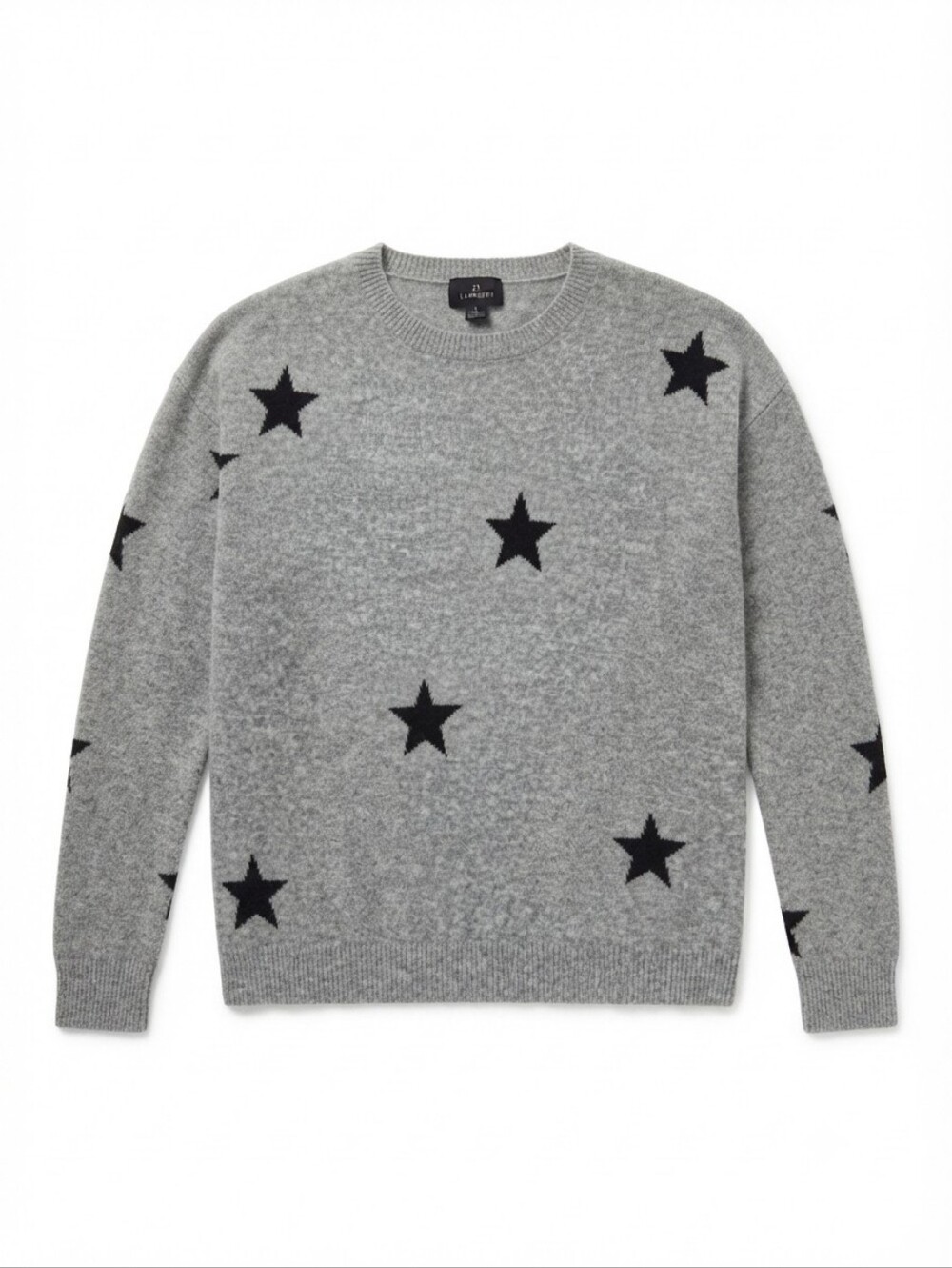 C3 Cashmere Gray Black Star Print 100% Cashmere Crewneck Sweater Size Medium